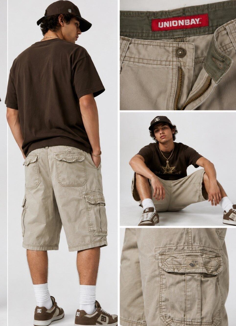 Y2K Indie Loose Fit Gorpcore UnionBay Cargo Shorts Size 38 Khaki Utility Skater